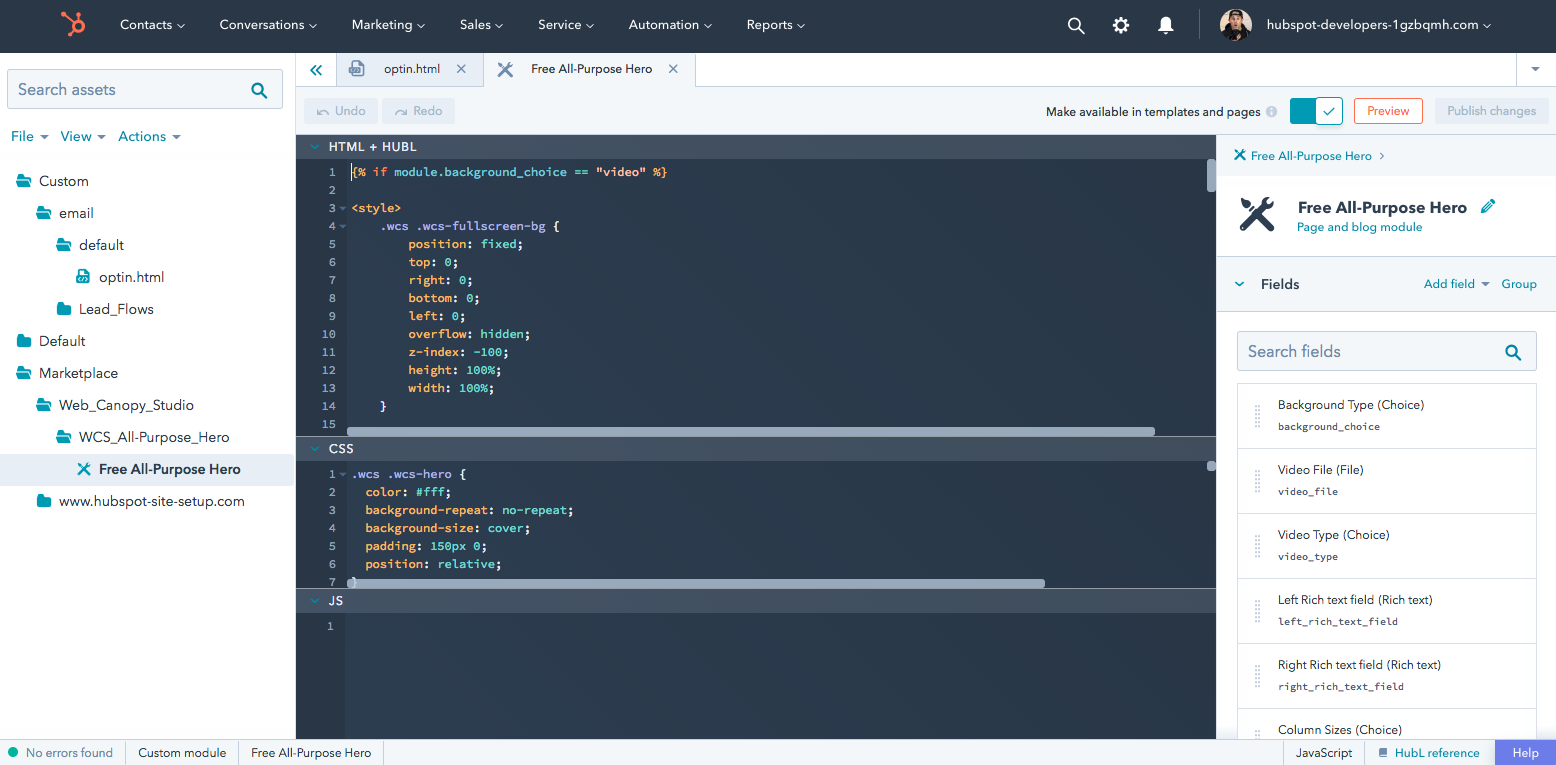 Free CMS developer sandbox for the HubSpot CMS