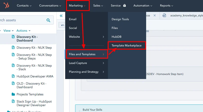 Navigating to HubSpot Marketplace in HubSpot CMS