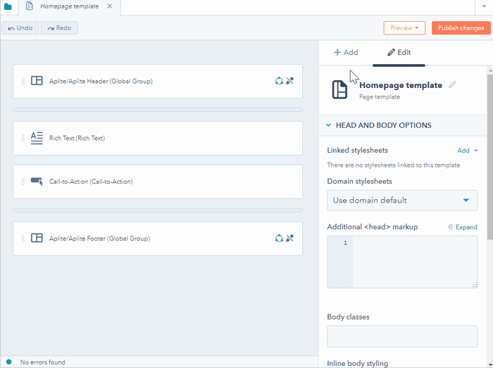 Building a template with drag-and-drop editor in HubSpot CMS