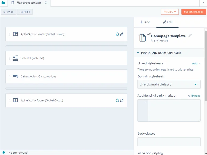 Building a template with drag-and-drop editor in HubSpot CMS