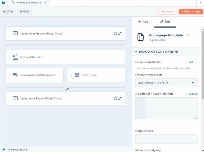 Creating groups and modules groups in HubSpot CMS templates