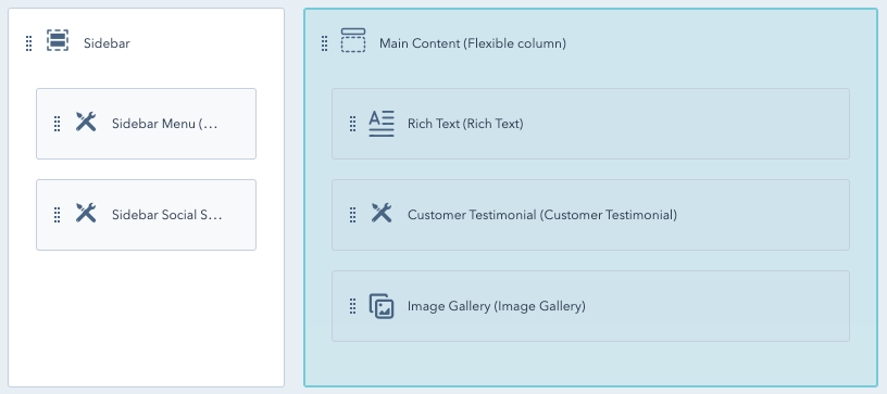 Design manager screenshot with Main content group selected